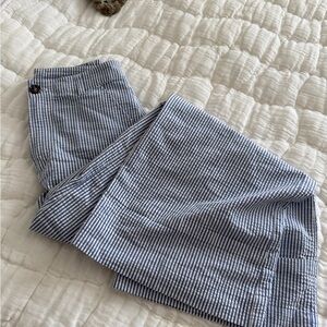 Ganni seersucker blue and white wide leg pants